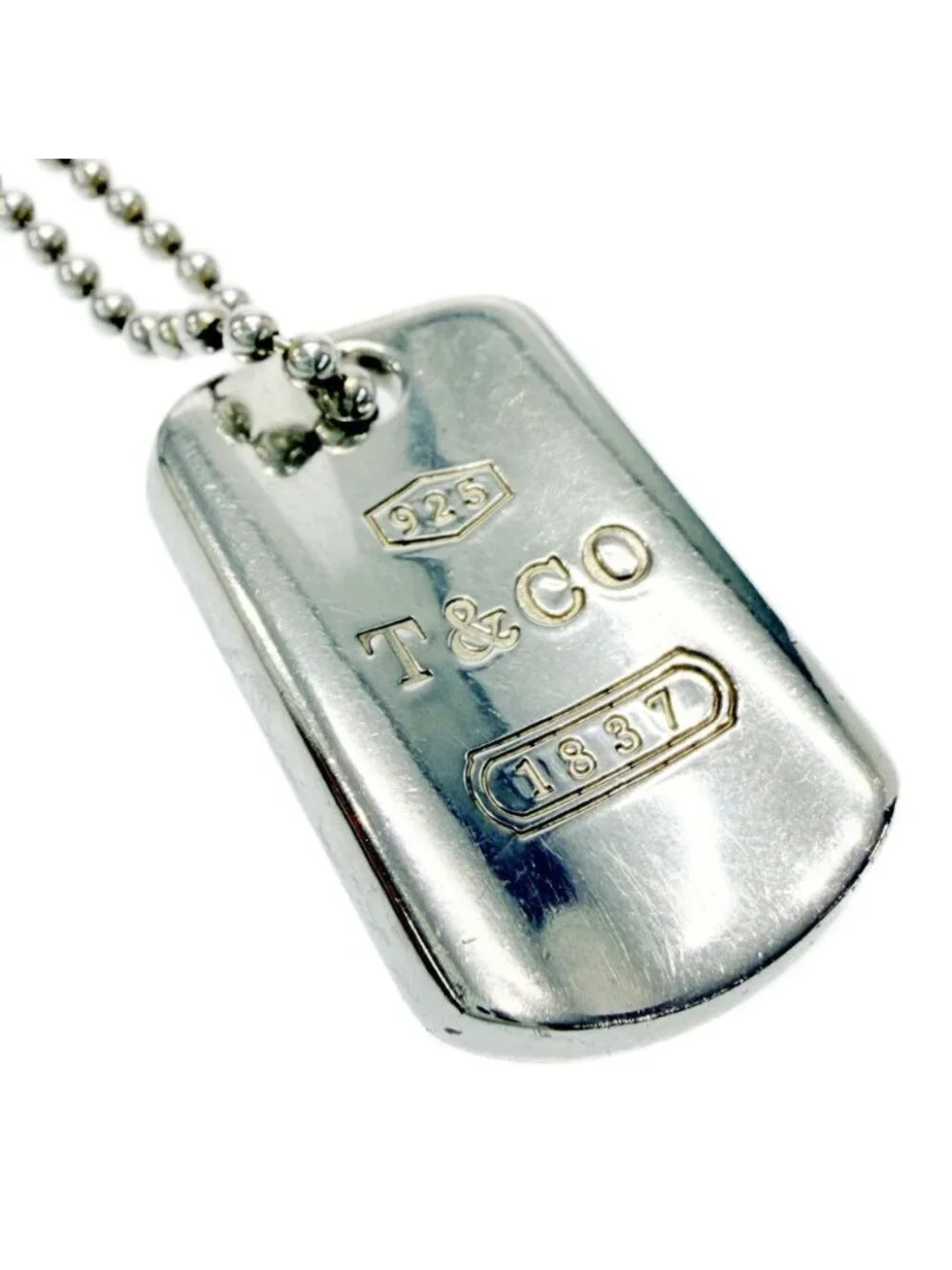 Tiffany & Co Silver 1837 Dog Tag Ball Chain Necklace